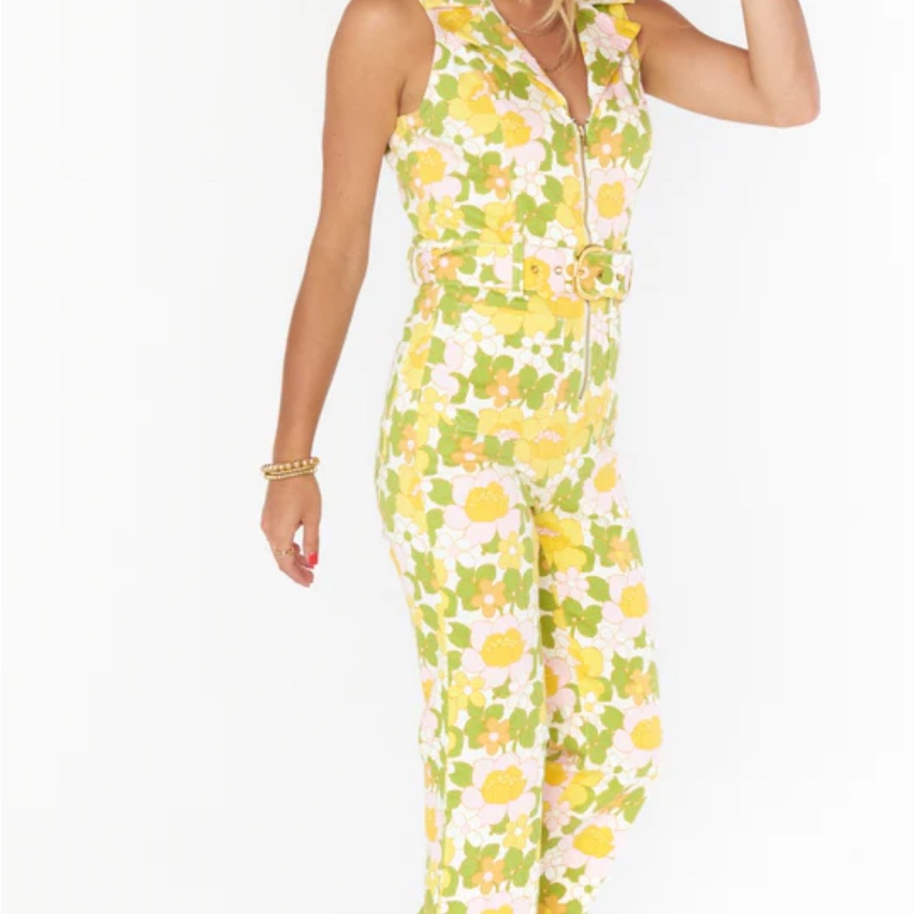 Show Me Your MuMu Jacksonville Cropped Yellow and Green Floral Jumpsuit
